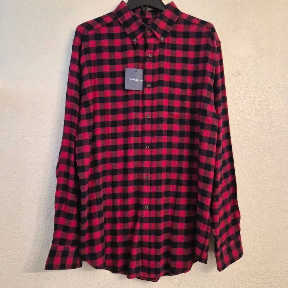 NWT Men's Croft & Barrow Red Checkered Long-sleeve Button-down Flannel Shirt